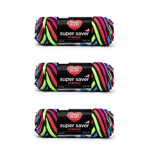Red Heart Super Saver Garn, 3er-Pack, Neonstreifen, 3 Stück Red Heart Super Saver Garn, 3er-Pack, Neonstreifen, 3 Stück von Red Heart