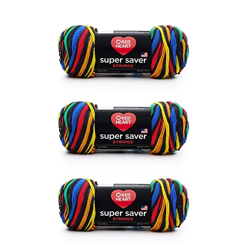 Red Heart Super Saver Garn, 3er-Pack, Primärstreifen, 3 Stück Red Heart Super Saver Garn, 3er-Pack, Primärstreifen, 3 Stück von Red Heart