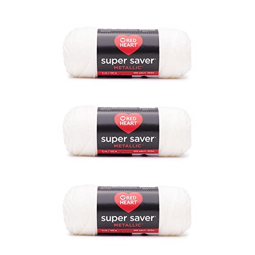 Red Heart Super Saver Garn, 3er-Packung, 142 g, Acryl, 4 Medium (Kammgarn), 233 m, metallic-weiß - Stricken/Häkeln von Red Heart