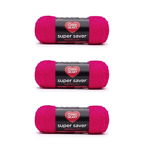 Red Heart Super Saver Garn, 3er-Packung, 142 g Acryl, 4 Medium (Kammgarn), 233 m, metallic-fuchsia, Stricken/Häkeln von Red Heart