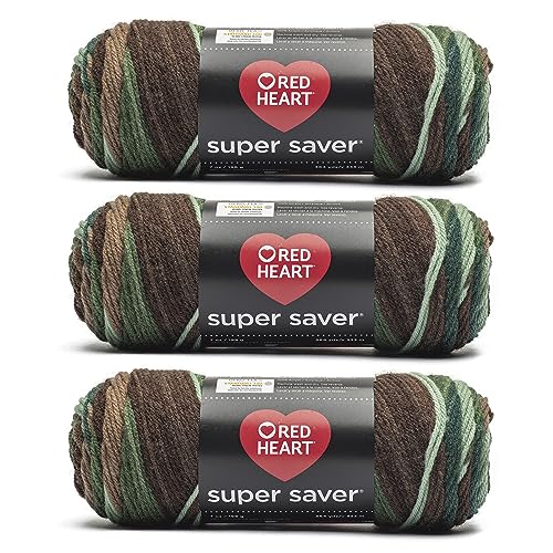 Red Heart Super Saver Garn, Acryl, Nr. 4 Kammgarn, mitteldick, 198 g, Stricken und Häkeln, 3 Stück, Wald (Forest) von Red Heart