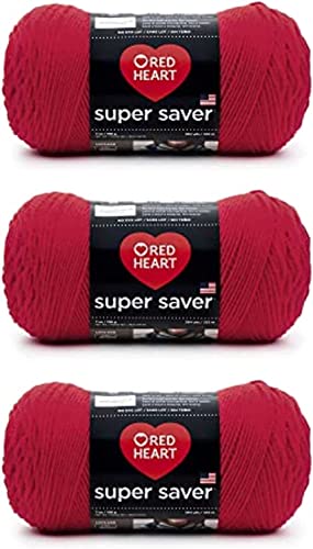 Red Heart Super Saver Hot Red Garn – 3 Stück 198 g – Acryl – 4 Medium (Kammgarn) – 360 Meter – Stricken/Häkeln von Red Heart