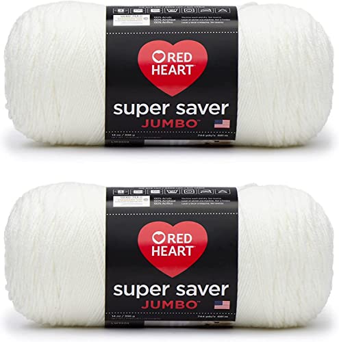 Red Heart E302C.0316P02 Super Saver Jumbo Garn, Acryl, Weiß (Soft White), 2 Count(Pack of 1) von Red Heart