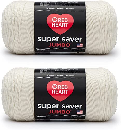 Red Heart Super Saver Jumbo-Aran-Garn, 2 Packungen mit 396 g – Acryl – 4 Medium (Kammgarn) – 700 Meter – Stricken/Häkeln von Red Heart