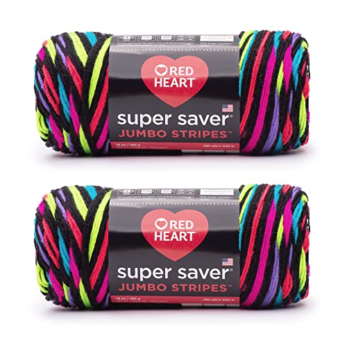 Red Heart Super Saver Jumbo-Neon-Streifen-Garn, Acryl, 4 mittelgroße (Kammgarn), 482 m, 2 Stück von Red Heart