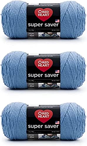 Red Heart Super Saver, 3er-Pack, 198 gr, Acryl, 4 Medium (Kammgarn), 330 m, für Stricken/Häkeln, Light-Periwinkle-Garn von Red Heart