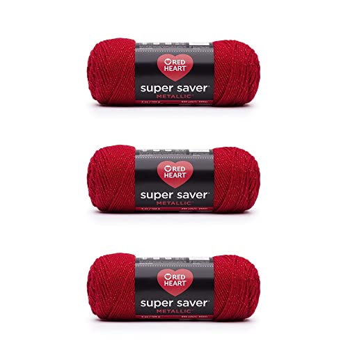 Red Heart Super Saver Metallic Red Garn – 3 Packungen mit 142 g – Acryl – 4 Medium (Kammgarn) – 250 Meter – Stricken/Häkeln von Red Heart