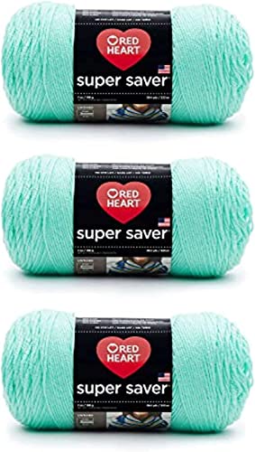 Red Heart Super Saver, 3er-Pack, 198 gr, Acryl, 4 Medium (Kammgarn), 330 m, für Stricken/Häkeln, Minty-Garn von Red Heart