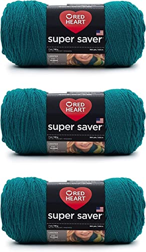 Red Heart Super Saver, 3er-Pack, 198 gr, Acryl, 4 Medium (Kammgarn), 330 m, für Stricken/Häkeln, Real-Teal-Garn von Red Heart