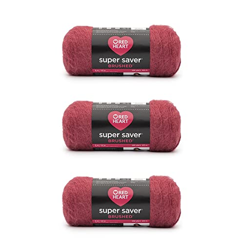 Red Heart Super Saver gebürstetes, weiches Garn 3er-Packung, 140 g, Acryl, 4 Medium (Kammgarn), 233 Meter, dunkelrot – Stricken/Häkeln von Red Heart