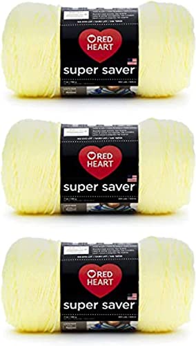 Red Heart Super Saver hellgelbes Garn – 3 Packungen mit 198 g – Acryl – 4 Medium (Kammgarn) – 360 Meter – Stricken/Häkeln von Red Heart