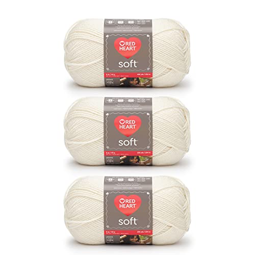 Red Heart Soft Off White Garn – 3 Stück 141 g – Acryl – 4 Medium (Kammgarn) – 220 Meter – Stricken, Häkeln und Basteln von Red Heart