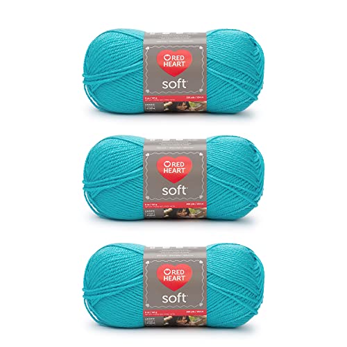 Red Heart Weiches türkisfarbenes Garn – 3 Packungen mit 141 g – Acryl – 4 Medium (Kammgarn) – 227 Meter – Stricken/Häkeln von Red Heart