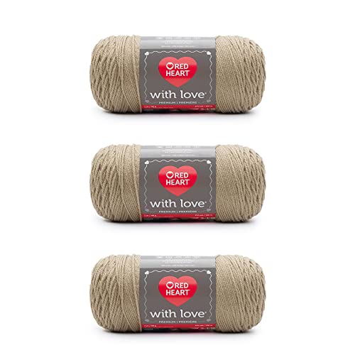 Red Heart With Love Tan Garn, 3 Packungen mit 198 g, Acryl, 4 Medium (Kammgarn) – 370 Meter – Stricken/Häkeln von Red Heart