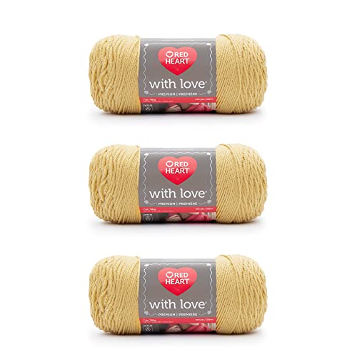 Red Heart with Love Cornsilk Garn – 3 Pack mit 198 g – Acryl – 4 Medium (Kamm) – 370 Meter – Stricken/Häkeln von Red Heart