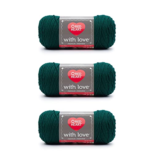 Red Heart With Love Evergreen Garn – 3 Packungen mit 198 g – Acryl – 4 Medium (Kamm) – 370 Meter – Stricken/Häkeln von Red Heart