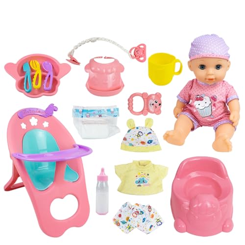 RedCrab Babypuppe Spielset, Spielpuppe mit Funktionen - Kann Trinken und PIPI Machen, 18Pcs Puppen Zubehör mit Hochstuhl, Puppenflasche, Schnuller, Rufton, Windeln und Baby Puppe Kleidung von RedCrab