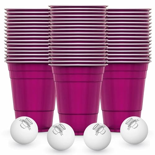 RedCupShop® Bierpong Becher Set | 50 Cups & 4 Bälle | Spülmaschinenfest & Wiederverwendbar | 473ml/16oz Partybecher (50x Pink) von RedCupShop