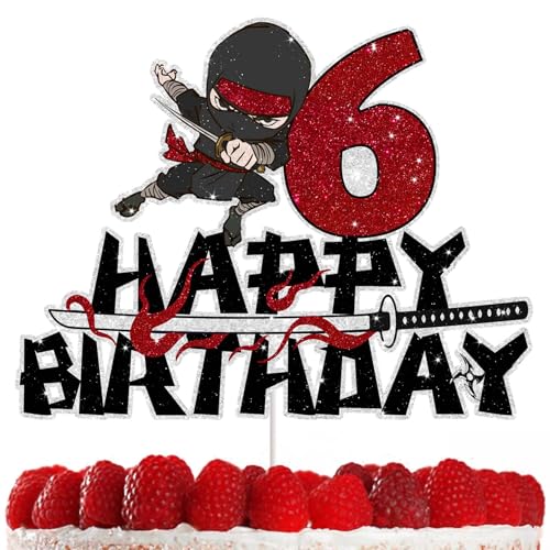 6 Jahre alte Ninja Happy Birthday Cake Top rot funkelnd geeignet für Jungen und Mädchen Geburtstagsfeier 6 Jahre alte Ninja Happy Birthday Cake Top rot funkelnd geeignet für Jungen und Mädchen Geburtstagsfeier von RedLeLe