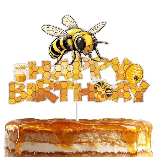 Bienenkuchen-Dekorationen für Babyparty und Geburtstagsfeiern, perfekt für Jungen und Mädchen, Bienen-Geburtstagsparty-Zubehör, Willkommens-Baby-Biene, Happy Cake Dekor von RedLeLe