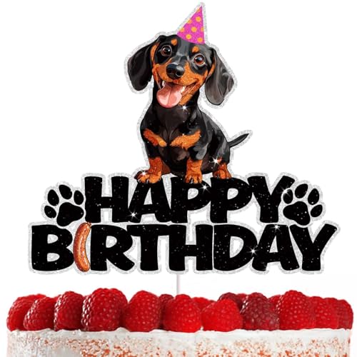 Dackel-Geburtstagsdekoration, bezaubernde Wiener-Hunde-Party-Dekoration, Hunde-Kuchenaufsatz für Jungen und Mädchen, Babyparty, perfekt für Tierliebhaber, Geburtstagsparty-Zubehör von RedLeLe