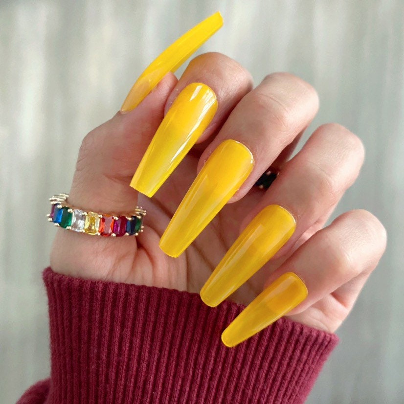 24 Stück Gelbe Jelly Press On Nails Coffin - Lange Sargnägel, Nägel On, Künstliche Nägel, Klebenägel 24 Stück Gelbe Jelly Press On Nails Coffin - Lange Sargnägel, Nägel On, Künstliche Nägel, Klebenägel von RedLeopardNails