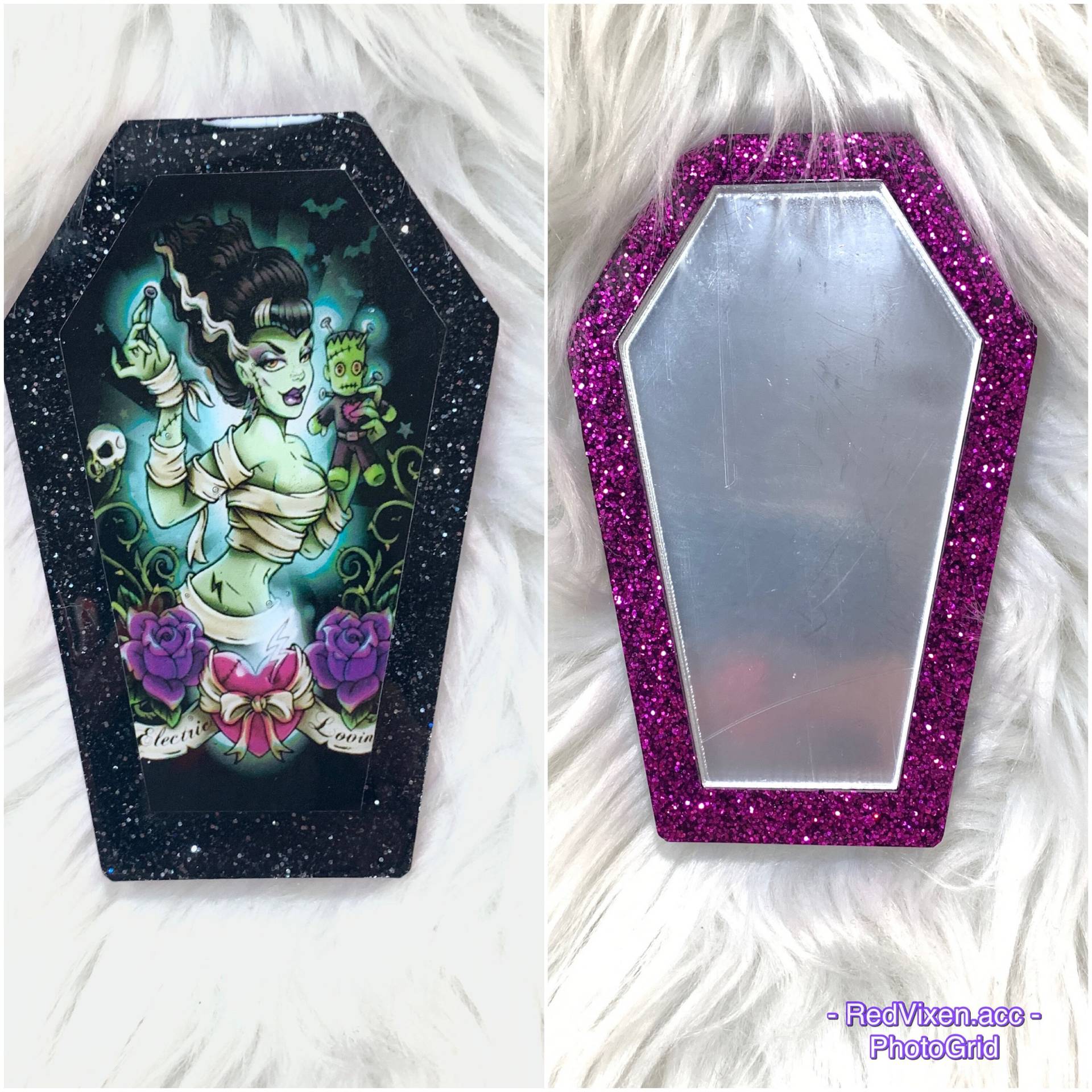 Braut Frankenstein Glitzer Sarg Kompaktspiegel | Pin Up Reisespiegel Grau Und Lila Braut Frankenstein Glitzer Sarg Kompaktspiegel | Pin Up Reisespiegel Grau Und Lila von RedVixenAcc