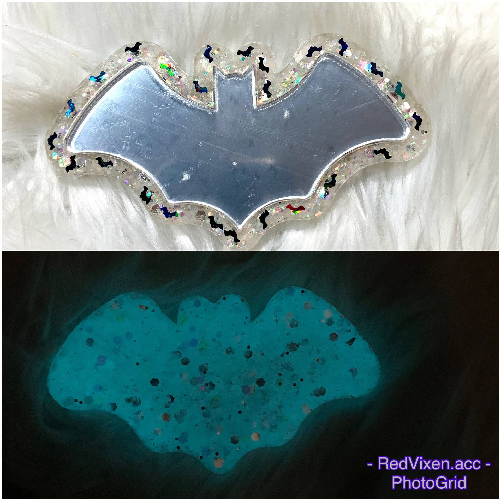 Fledermaus Glow in The Dark Glitzer Kompaktspiegel | Glitzerspiegel Reisespiegel Halloween von RedVixenAcc