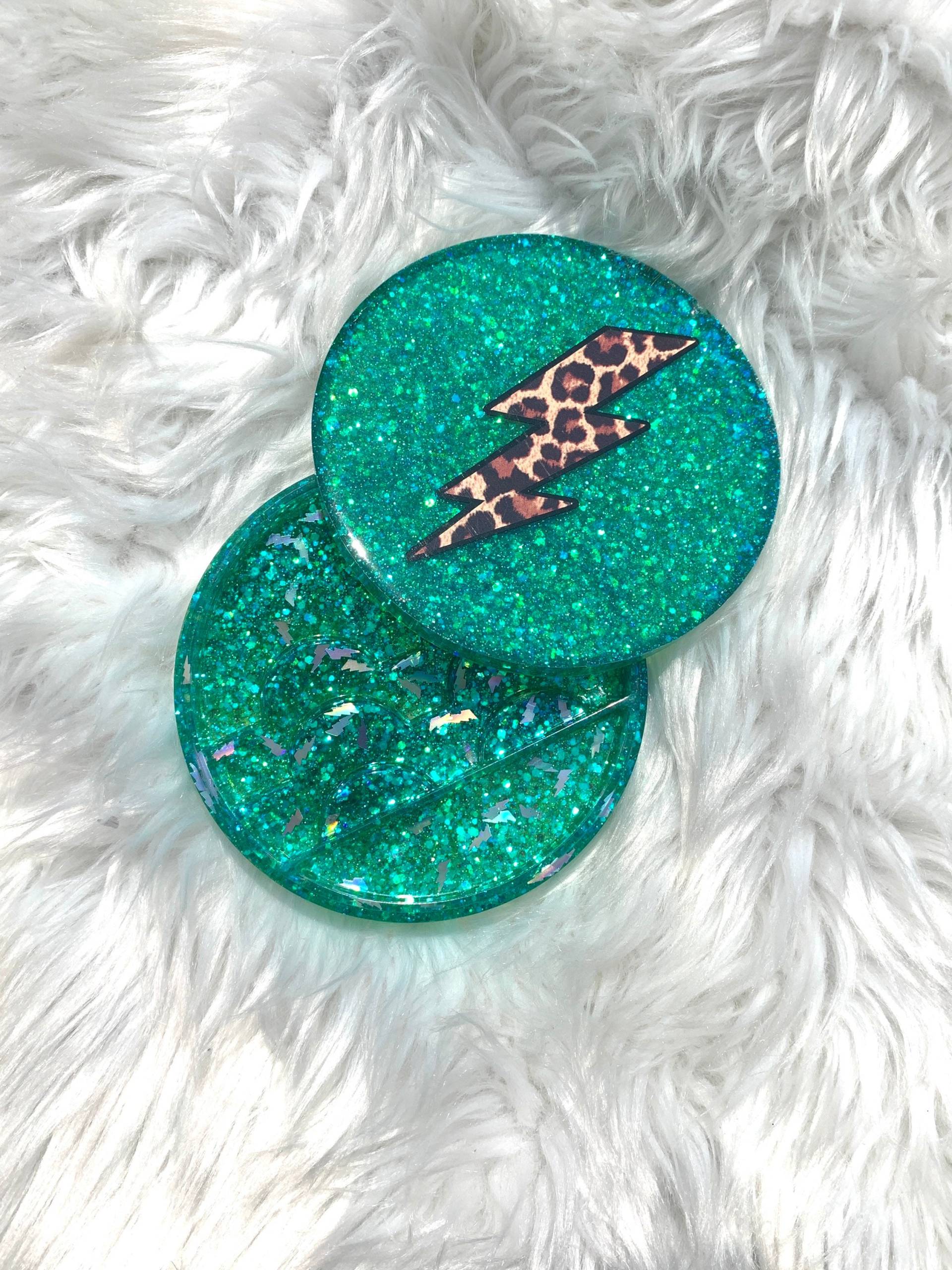 Teal Glitzer Wimpernhalter | Wimpernbehälter Leopard Blitz Blitz Falsies Behälter Aufbewahrungsbehälter von RedVixenAcc