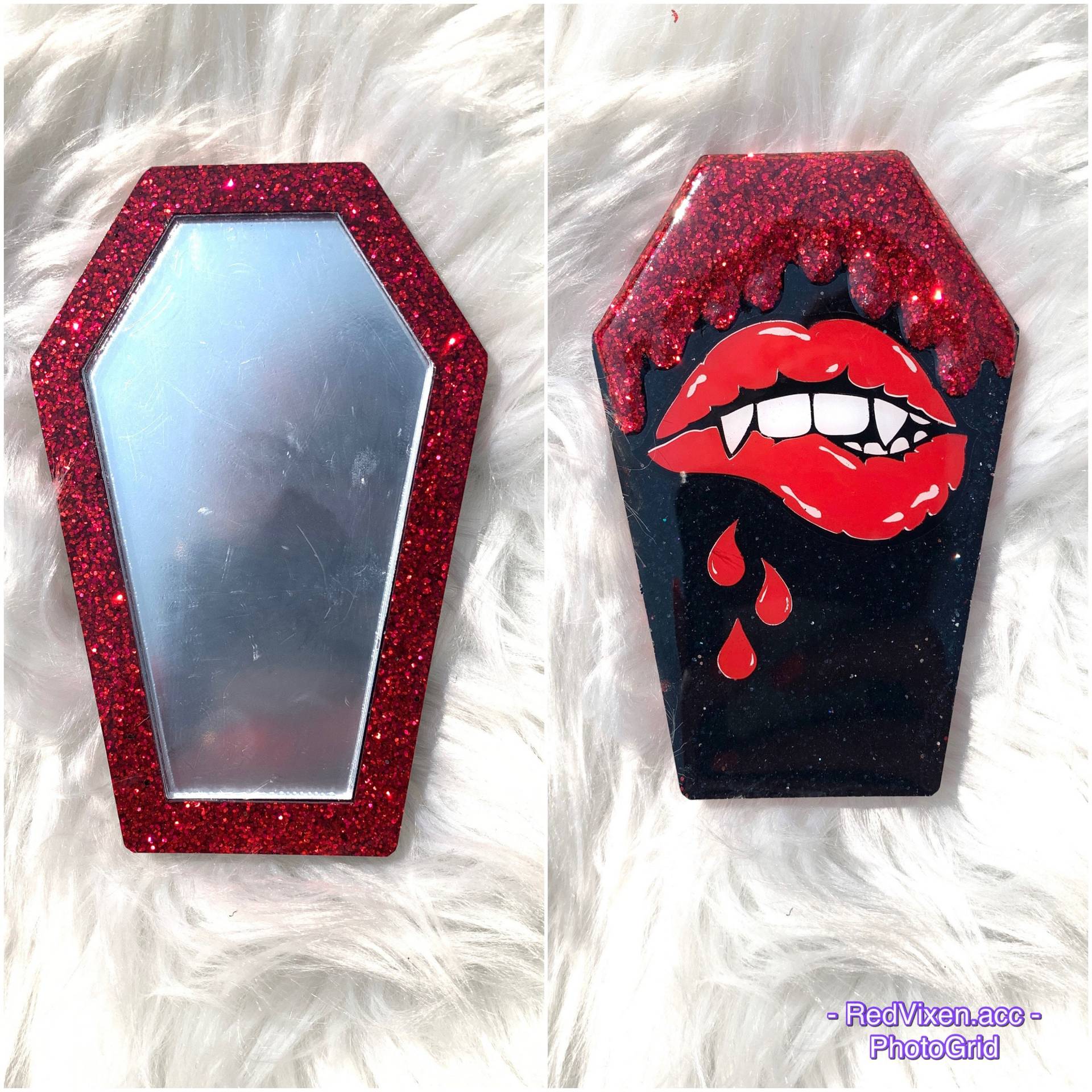 Vampir Schwarz Und Rot Glitzer Coffin Compact Spiegel | Tropfen Reisespiegel von RedVixenAcc