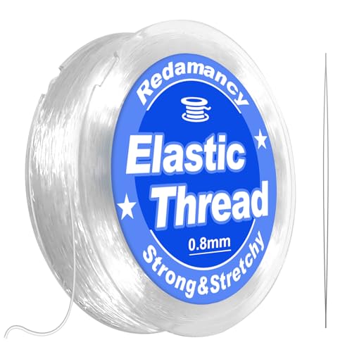 Redamancy 0,8mm x 50m Elastische Schmuckfaden, Transparente Perlen Faden, Nylonband, Gummiband für Armbänder, Elastisches Band für Armbänder, Schmuckfaden Elastisch Reißfest mit Perlennadel von Redamancy