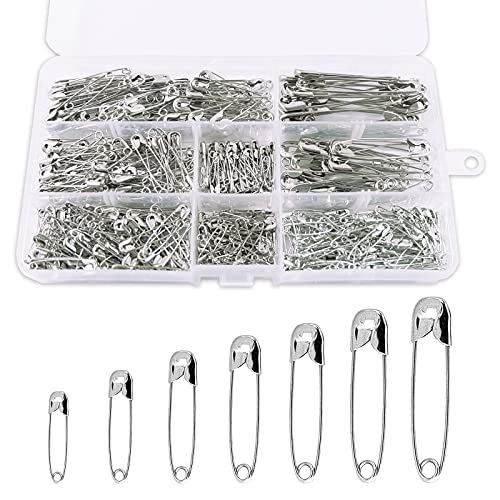 Redamancy 460 Stück Sicherheitsnadeln, 7 Größen Sicherheit Pins, Silber Haltbar Sicherheitsnadeln für Kleidung, Basteln Nähen Säumen Craft, Rostbeständig von Redamancy