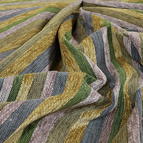 Redbrick Mill Fabrics Hochwertiger, weicher, luxuriöser, gestreifter Designer-Polsterstoff für den Innenbereich, meterweise in Flieder, Gelb und Grün (Muster 10 cm x 8 cm) von Redbrick Mill Fabrics
