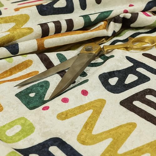 Redbrick Mill Fabrics Mehrfarbiger, glänzender Samt-Polsterstoff mit geometrischem Muster und Stammesschriftzug (1 Meter) von Redbrick Mill Fabrics
