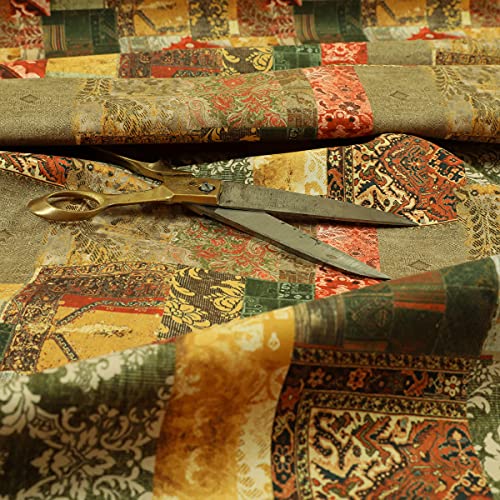 Redbrick Mill Fabrics Moderner bedruckter Polsterstoff aus Samt mit geometrischem Patchwork-Muster in Bronze (Muster 10 x 8 cm) von Redbrick Mill Fabrics