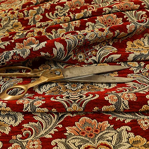 Redbrick Mill Fabrics Polsterstoff mit detailreichem Damast-Blumenmuster in exotischem Rot (Muster 10 x 8 cm) von Redbrick Mill Fabrics