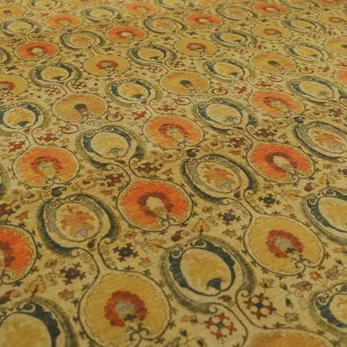 Redbrick Mill Fabrics Traditionelle ovale Polsterstoffe aus Velours mit goldenem Muster und Aufdruck (Meterware) von Redbrick Mill Fabrics