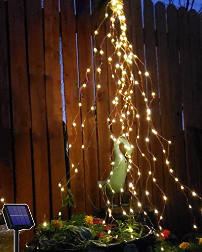 Redefun Solar Lichterkette Aussen 2M 200 LED Lichterschweif, 8 Modi Wasserfall Lichterbündel Wasserdichte Lichterstrang für Gießkanne Pflanzen Terrasse Balkon Garten Deko - Warmweiß von Redefun