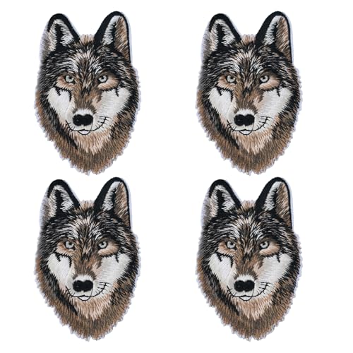 Redvigh Bestickter Wolf-Aufnäher, 4 Stück, Wolfskopf, zum Aufbügeln oder Aufnähen Redvigh Bestickter Wolf-Aufnäher, 4 Stück, Wolfskopf, zum Aufbügeln oder Aufnähen von Redvigh