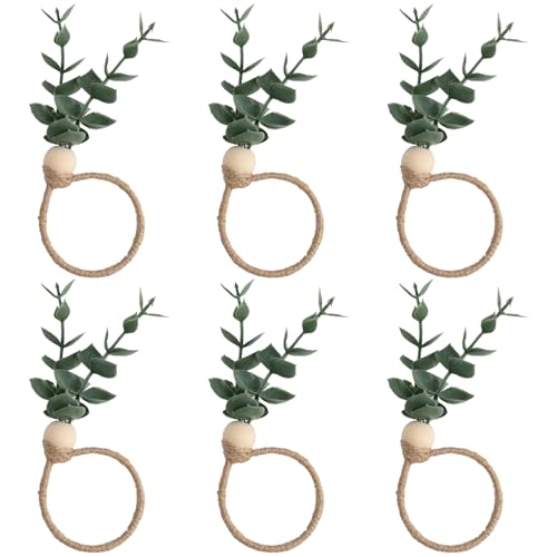 Redvigh Serviettenringe 6er Set, Eukalyptusblatt Serviettenringe Rustikale Eukalyptus Holzperle Serviettenringe Boho Blatt Holz Perle Bauernhaus Serviettenring Halter für Hochzeiten Ostern Weihnachten Redvigh Serviettenringe 6er Set, Eukalyptusblatt Serviettenringe Rustikale Eukalyptus Holzperle Serviettenringe Boho Blatt Holz Perle Bauernhaus Serviettenring Halter für Hochzeiten Ostern Weihnachten von Redvigh