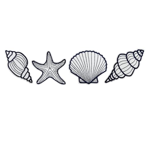 5,1 cm Muscheln Sommer Line Art bestickte Aufnäher zum Aufbügeln, 4 Stück 5,1 cm Muscheln Sommer Line Art bestickte Aufnäher zum Aufbügeln, 4 Stück von ReelFun