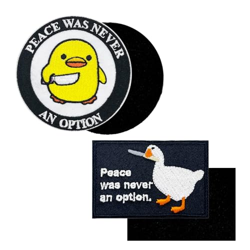 7,6 cm (3 Zoll) Silly Goose und Duck mit Messer, bestickte Klettflicken mit Aufschrift "Peace was Never an Option" von ReelFun