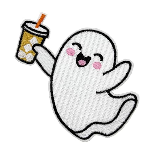 7,6 cm Eiskaffee Geist Halloween bestickter Aufnäher zum Aufbügeln von ReelFun
