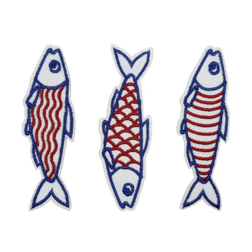 7,6 cm Sardinen Fisch Sommer bestickte Aufnäher zum Aufbügeln von ReelFun