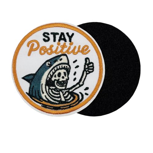 7,6 cm Stay Positive Funny Shark and Skeleton Embroidered Hook and Loop Patch von ReelFun