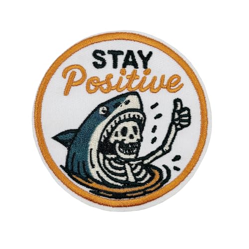 7,6 cm Stay Positive Funny Shark and Skeleton Embroidered Iron On Patch 7,6 cm Stay Positive Funny Shark and Skeleton Embroidered Iron On Patch von ReelFun