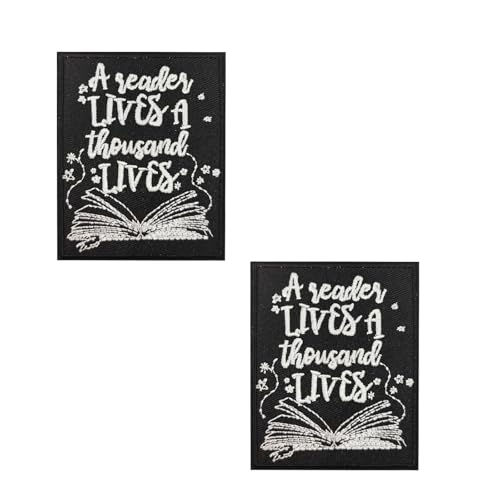 8,9 cm großes, literarisches Geschenk, bestickt, Aufnäher, Aufschrift "A Reader Lives a Thousand Lives", ideales Geschenk für Buchclubs von ReelFun