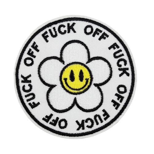 Aufnäher zum Aufbügeln, Motiv "F Off", lustiger Meme Happy Flower, bestickt, 7,6 cm Aufnäher zum Aufbügeln, Motiv "F Off", lustiger Meme Happy Flower, bestickt, 7,6 cm von ReelFun