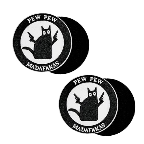 Lustiges Meme Taktisches Klettverschluss-Patch, 8,9 cm, lustiges Pistolenkatzen-Design, Pew Pew Madafakas von ReelFun
