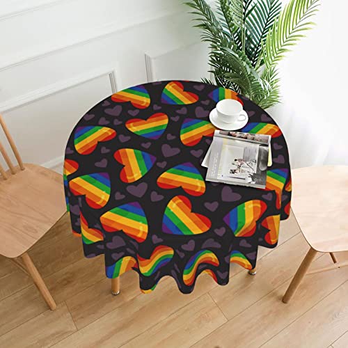 LGBT-Stolz-Gay-Regenbogen-Herz Runde Tischdecke, wasserdicht, staubdicht, Tischdekoration, knitterfrei, Tischtuch –60 Zoll von ReesEt